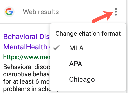 Выбор формата цитирования: MLA, APA, Chicago