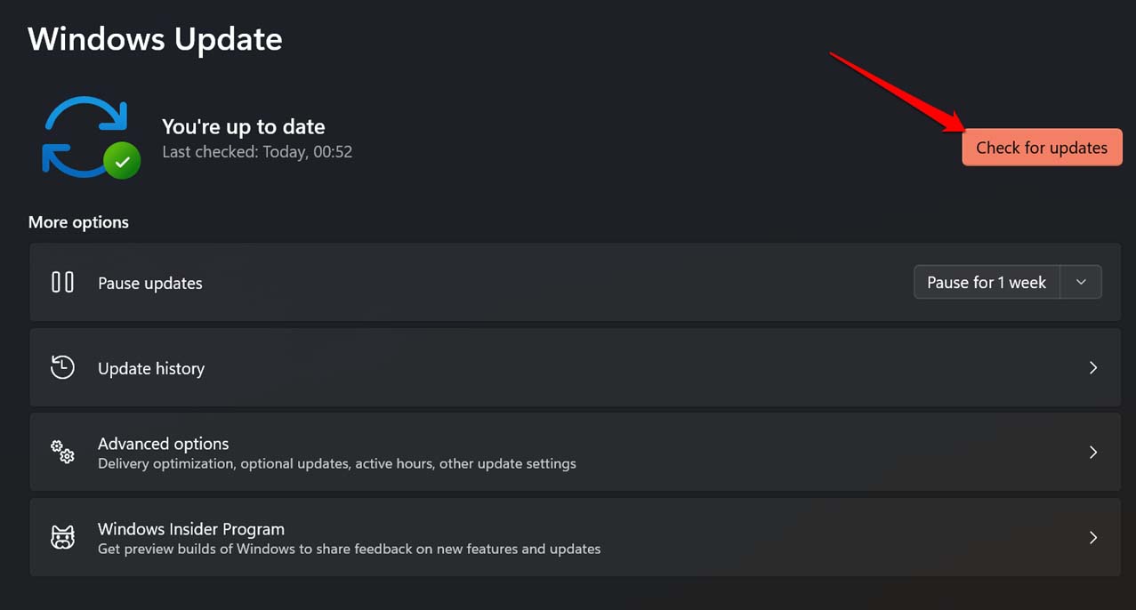 check for latest Windows updates