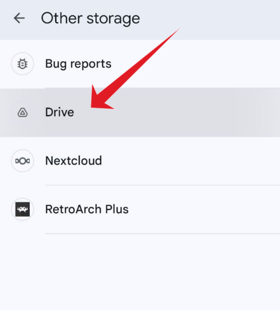 Выбор Google Drive в Android Files.