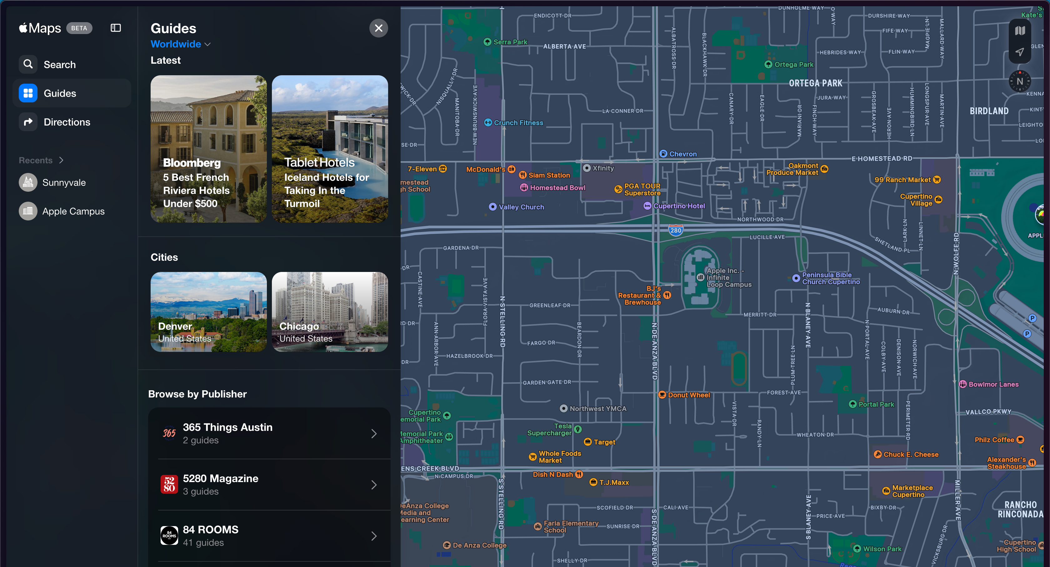 Веб-версия Apple Maps показывает рекомендуемые места для посещения