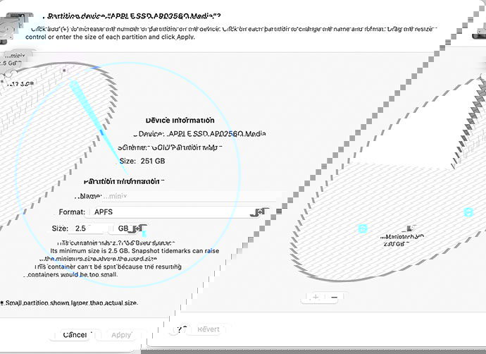 Отмеченные разделы для удаления в Disk Utility