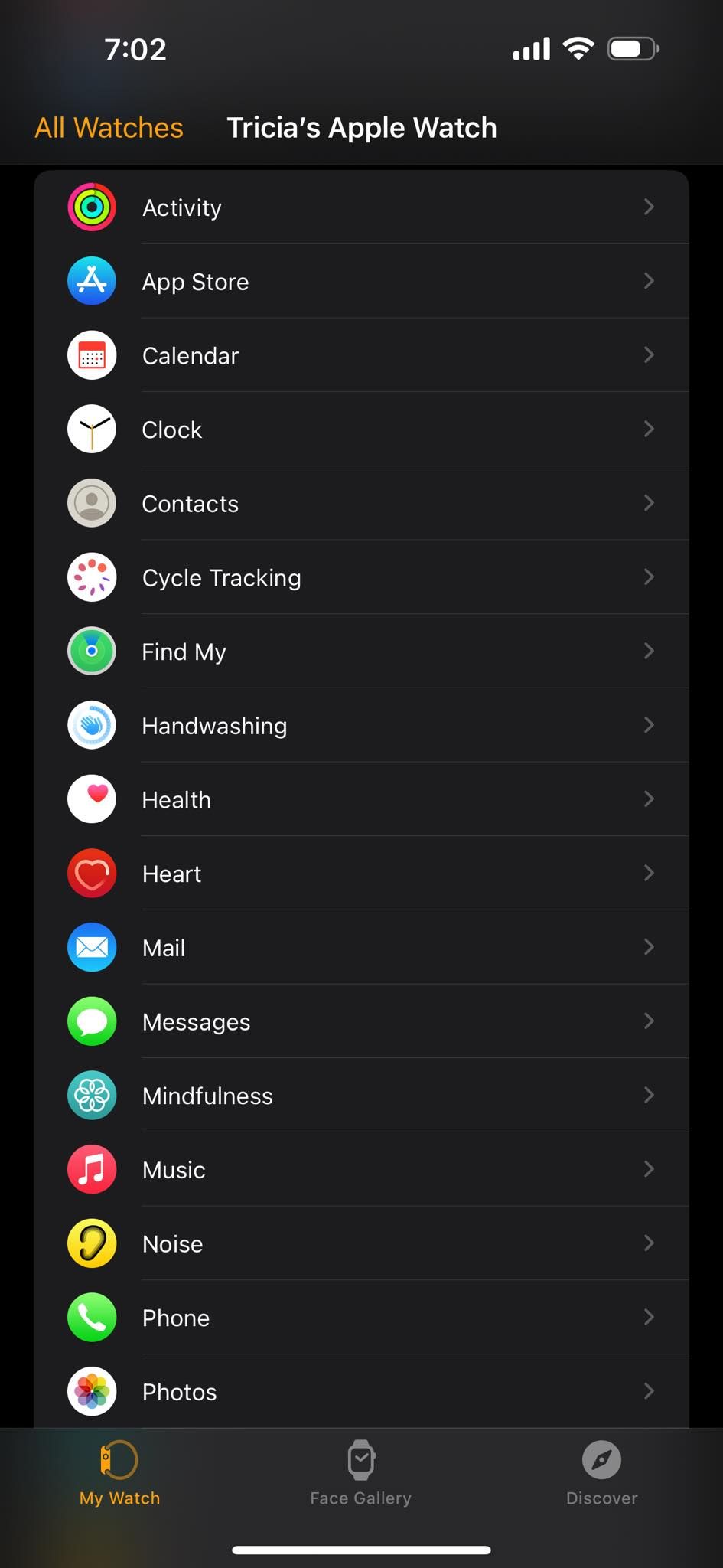 Открытие вкладки Мои часы в приложении Watch на iPhone