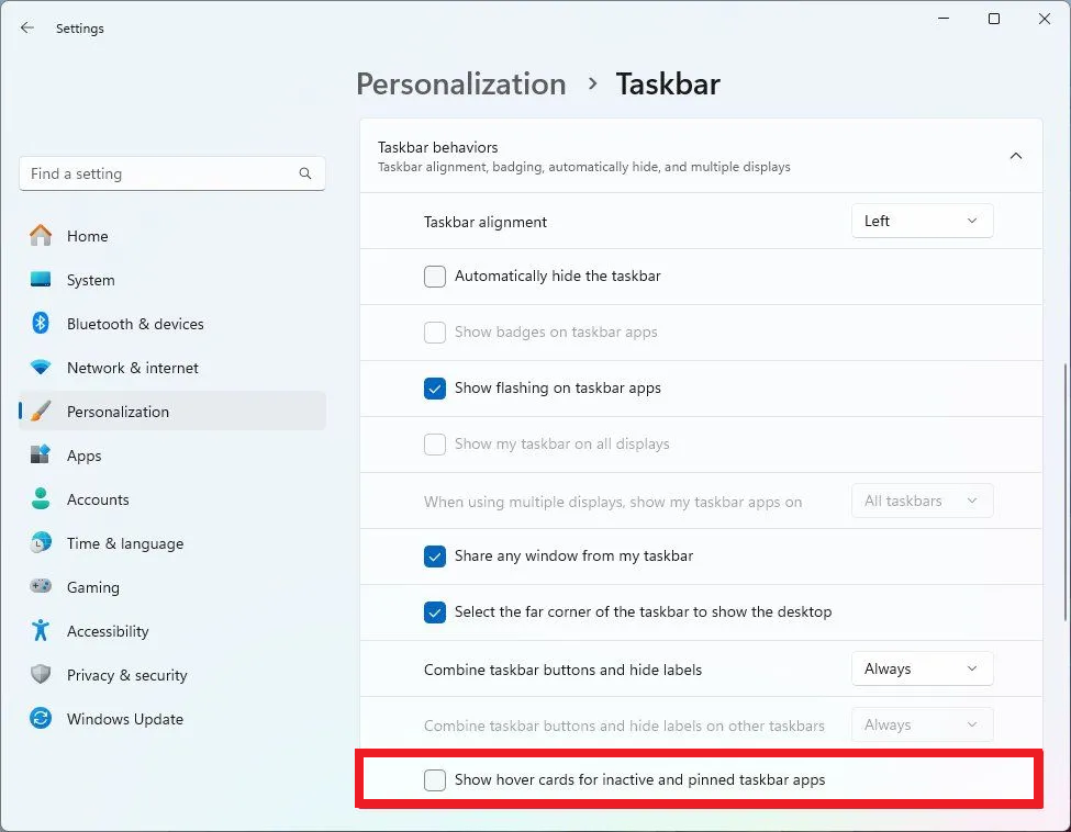 скрыть карточки при наведении для неактивных приложений windows 11