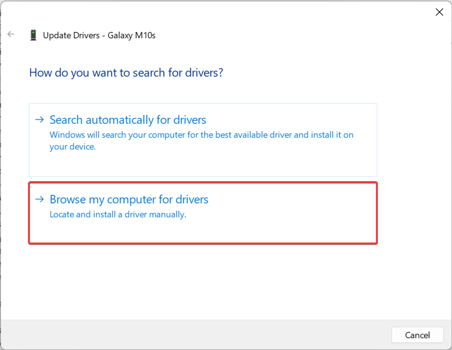 Выбор «Просмотреть на этом компьютере драйверы»