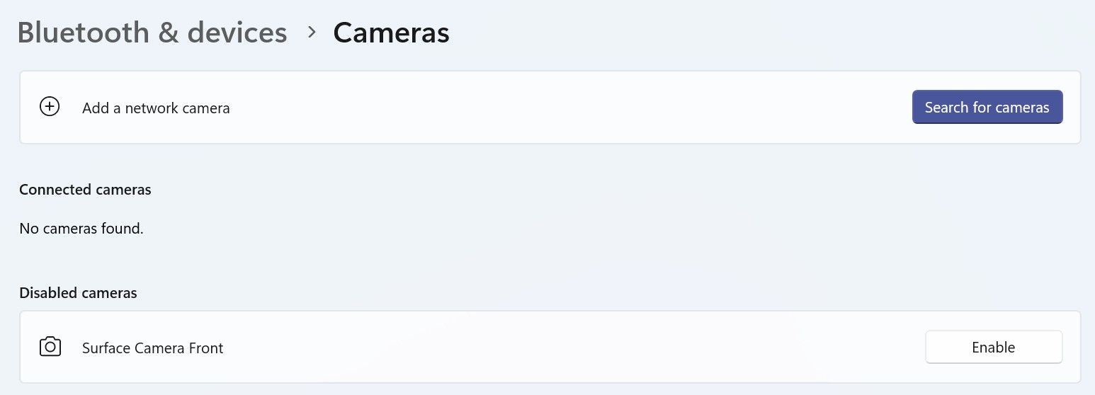 Включение камеры в разделе Bluetooth и устройства в Параметрах Windows