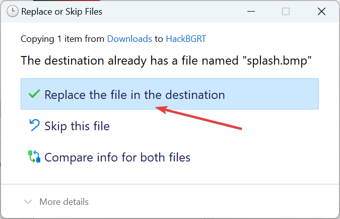 подтвердить замену файла splash.bmp