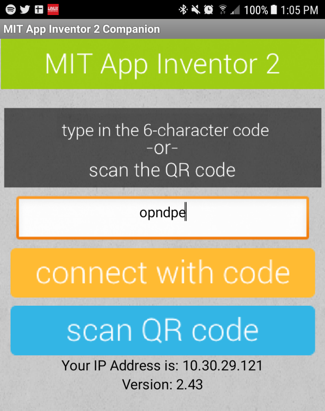 Подключение Companion к App Inventor через QR‑код