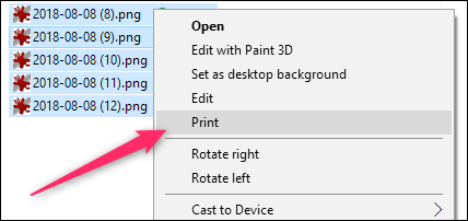 Контекстное меню Проводника с командой Печать