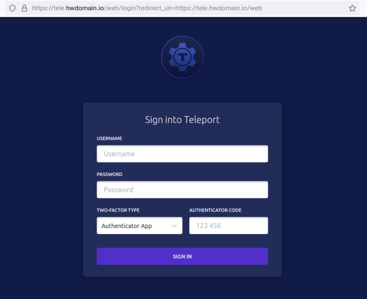 Страница входа Teleport