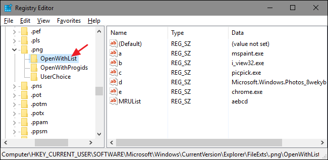 Список расширений и выбор OpenWithList для .png