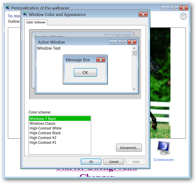 Настройка цвета окон и панели задач
