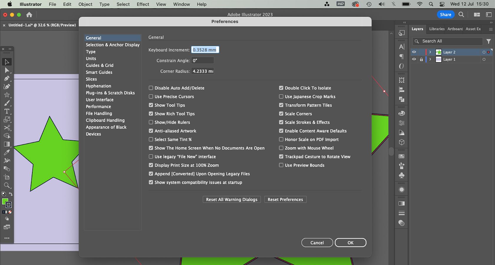 Illustrator general preferences