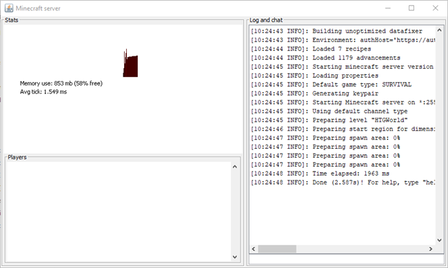 Окно сервера Minecraft