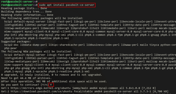 Процесс установки Passbolt