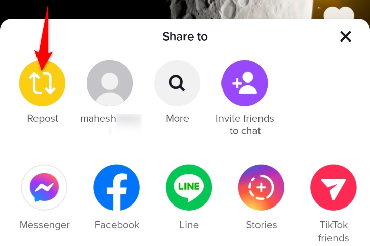 Пункт меню «Repost» в разделе «Share To».