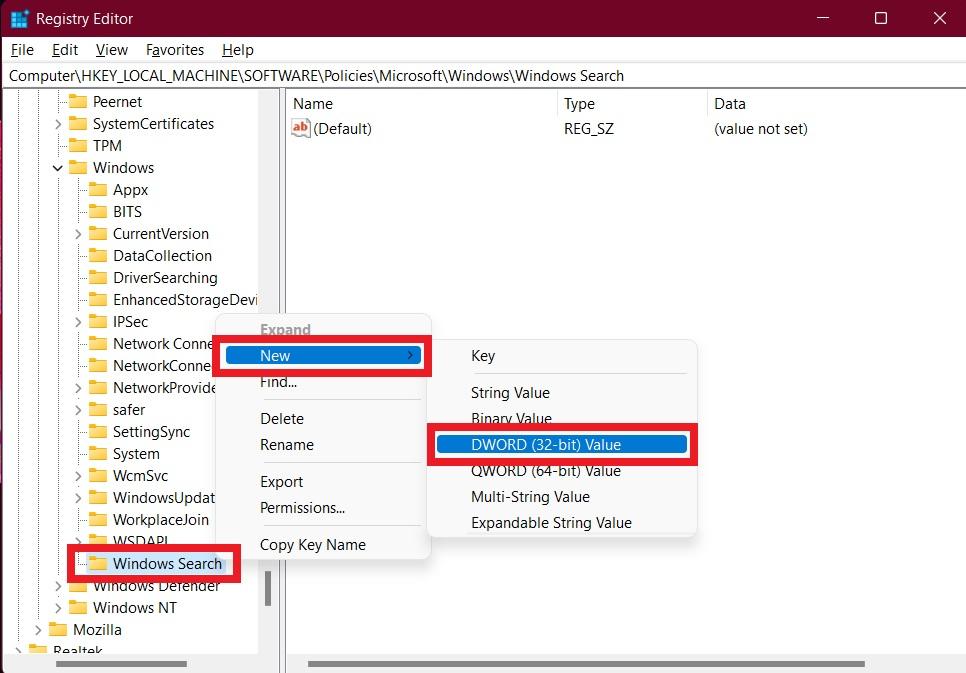 Windows Search DWORD