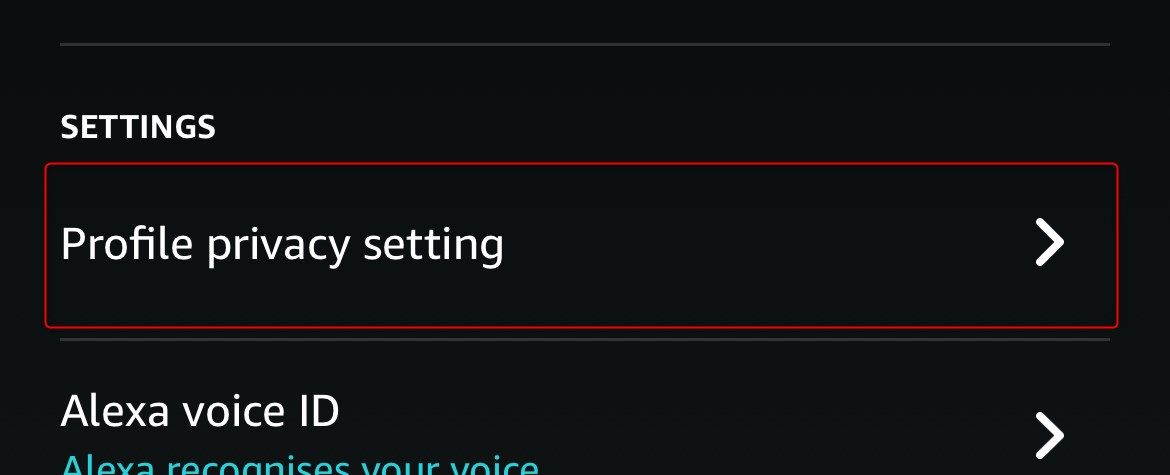 Кнопка настройки приватности профиля в приложении Amazon Music на iOS.