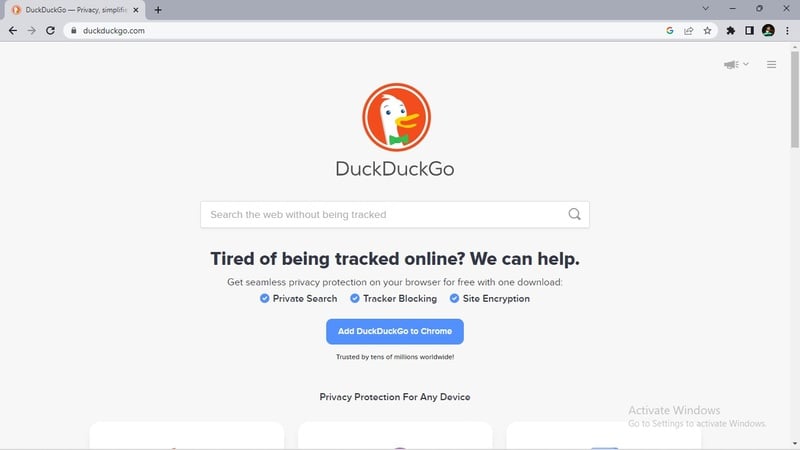 Поиск места в DuckDuckGo на Windows