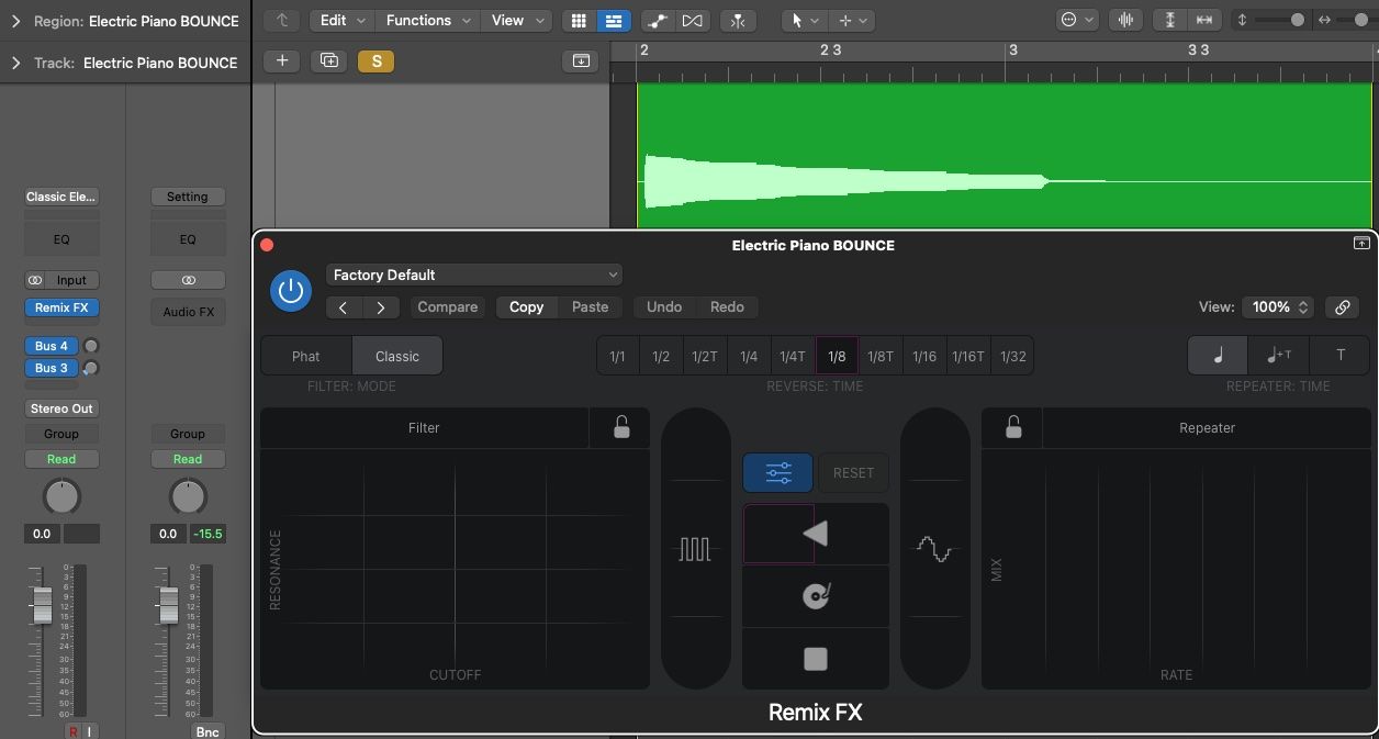 Плагин Remix FX в Logic Pro X с кнопкой реверса
