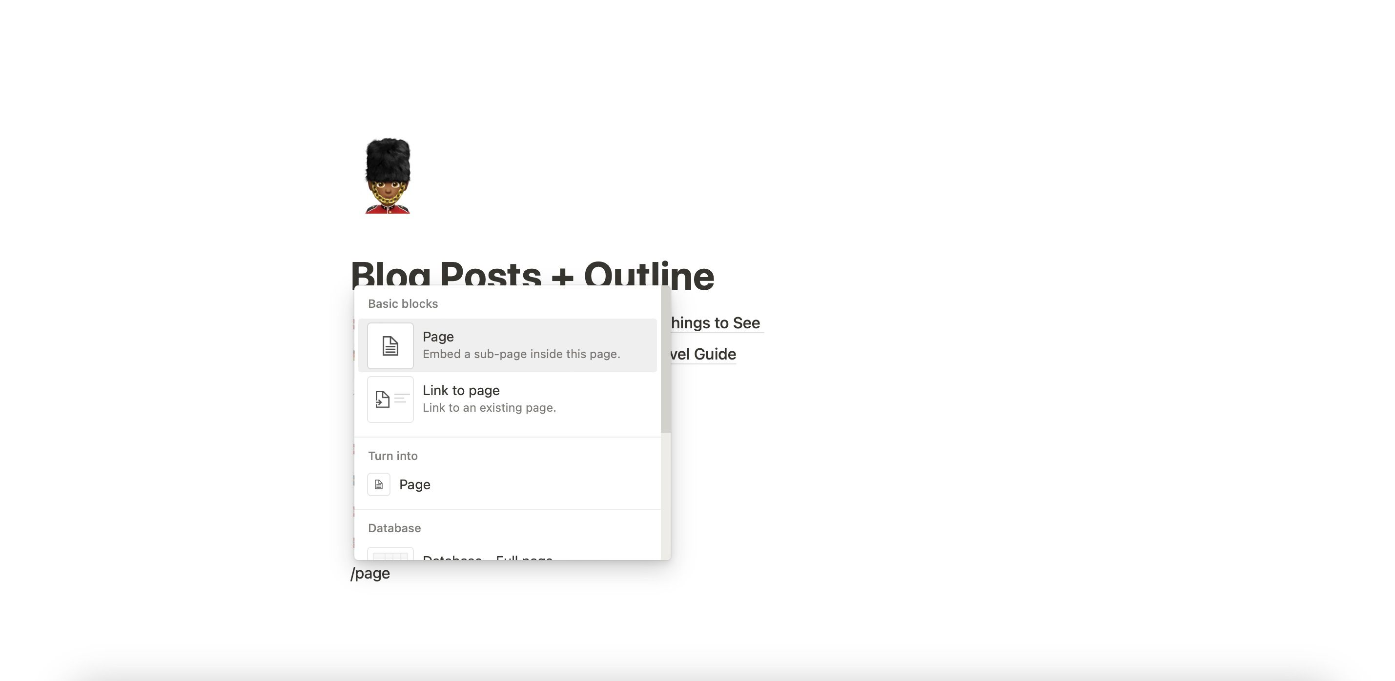 Добавление новой подпраги в Notion