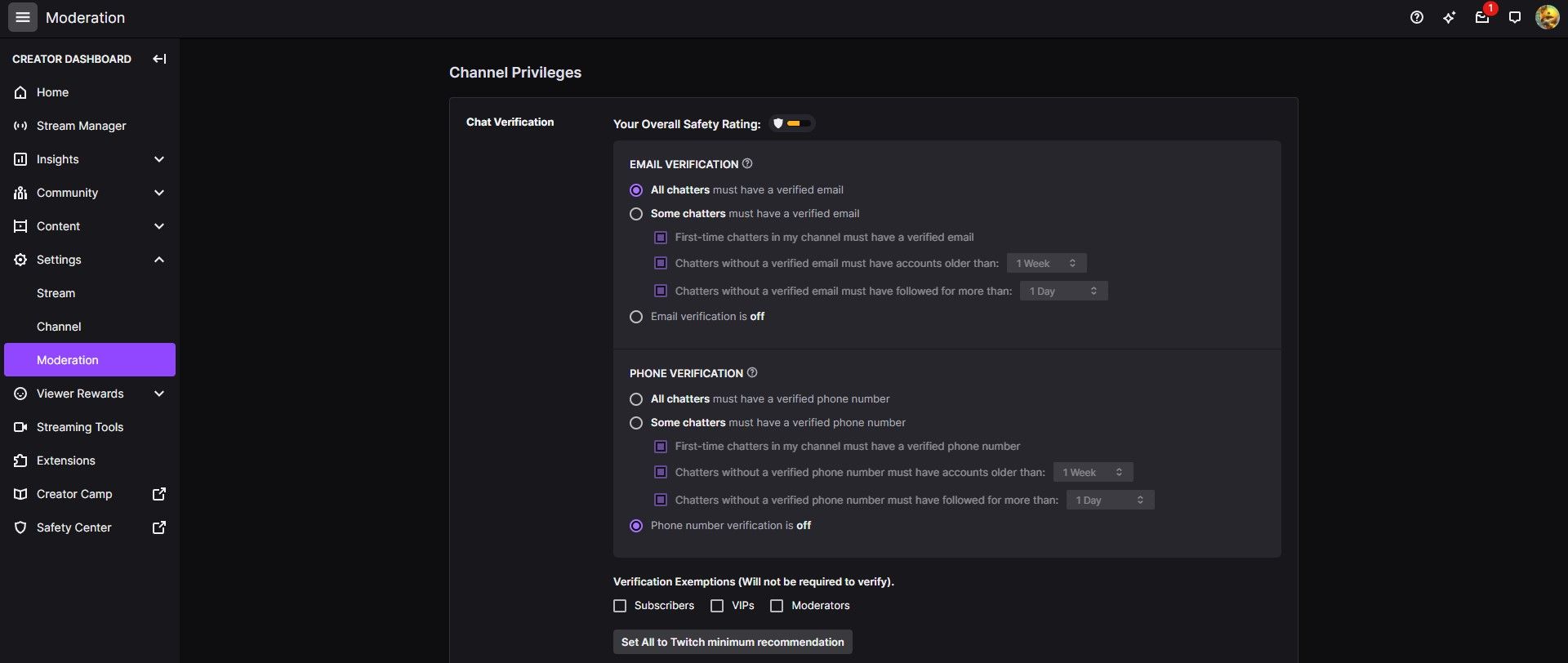 Twitch click on Settings and then Moderation