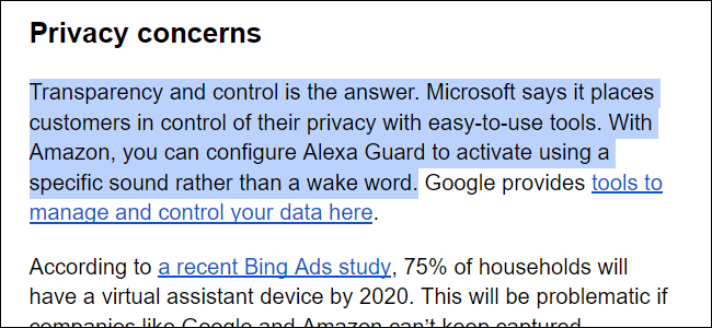 Выделение текста документа в Google Документах
