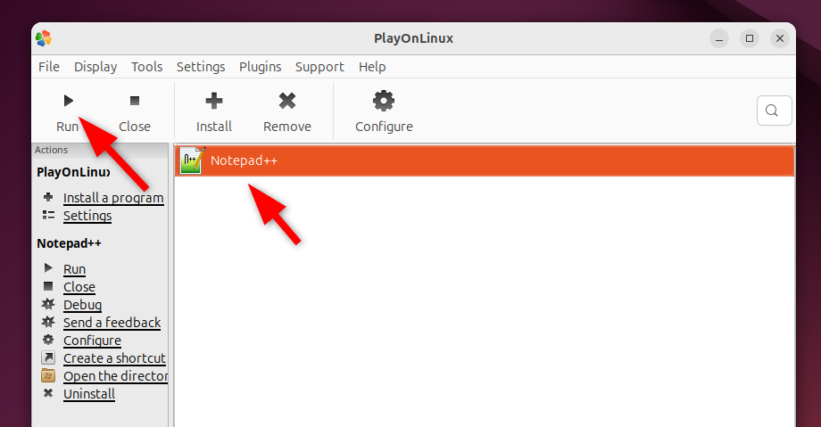 Запуск Notepad++ под Wine через PlayOnLinux.