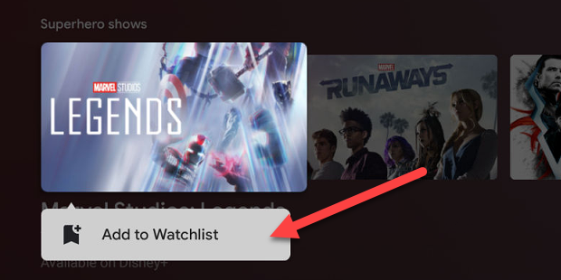 Опция Добавить в список для просмотра в меню карточки контента.