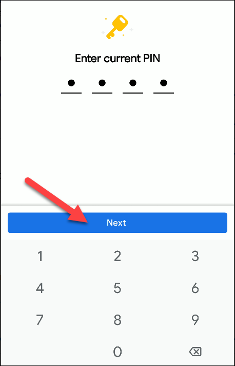 Ввод текущего PIN перед сменой