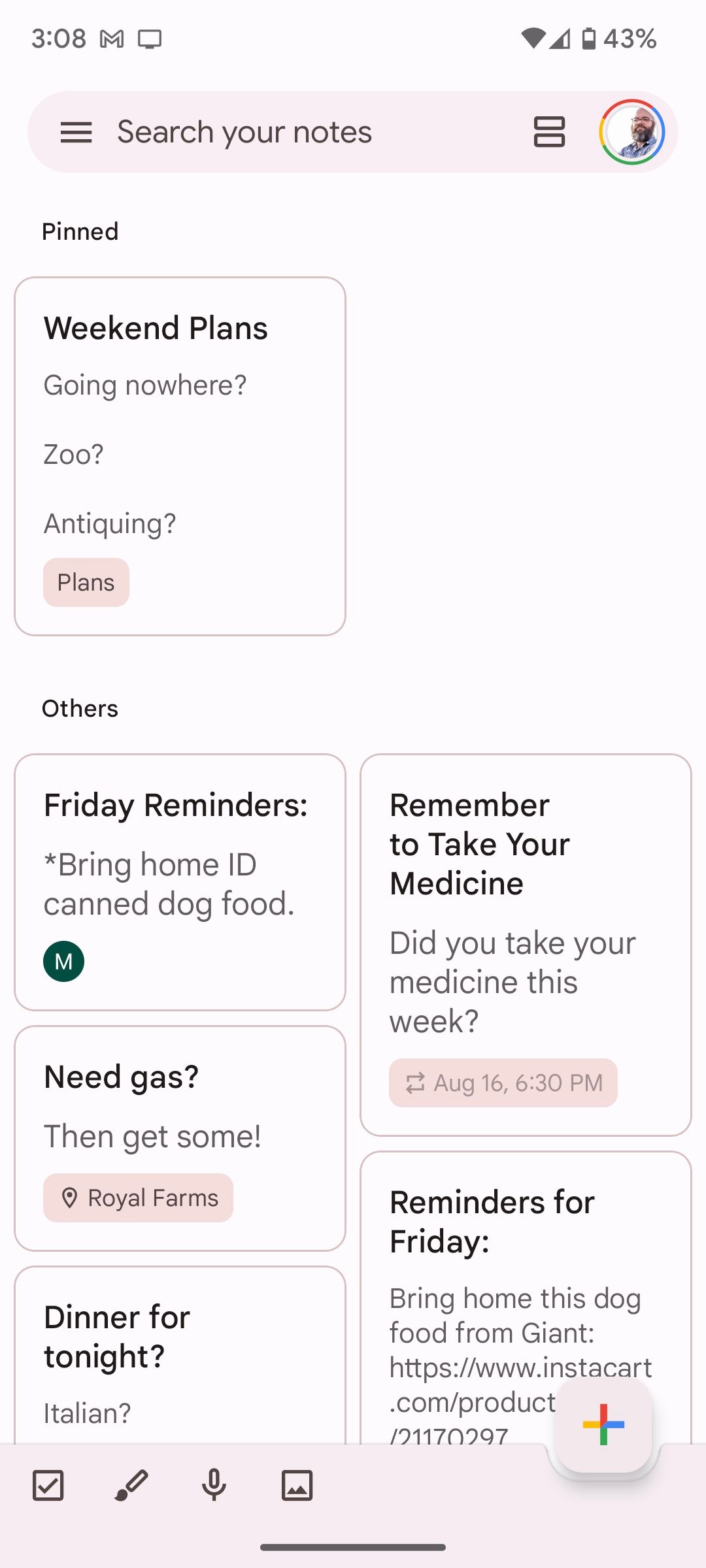 Метка применена к заметке в Google Keep