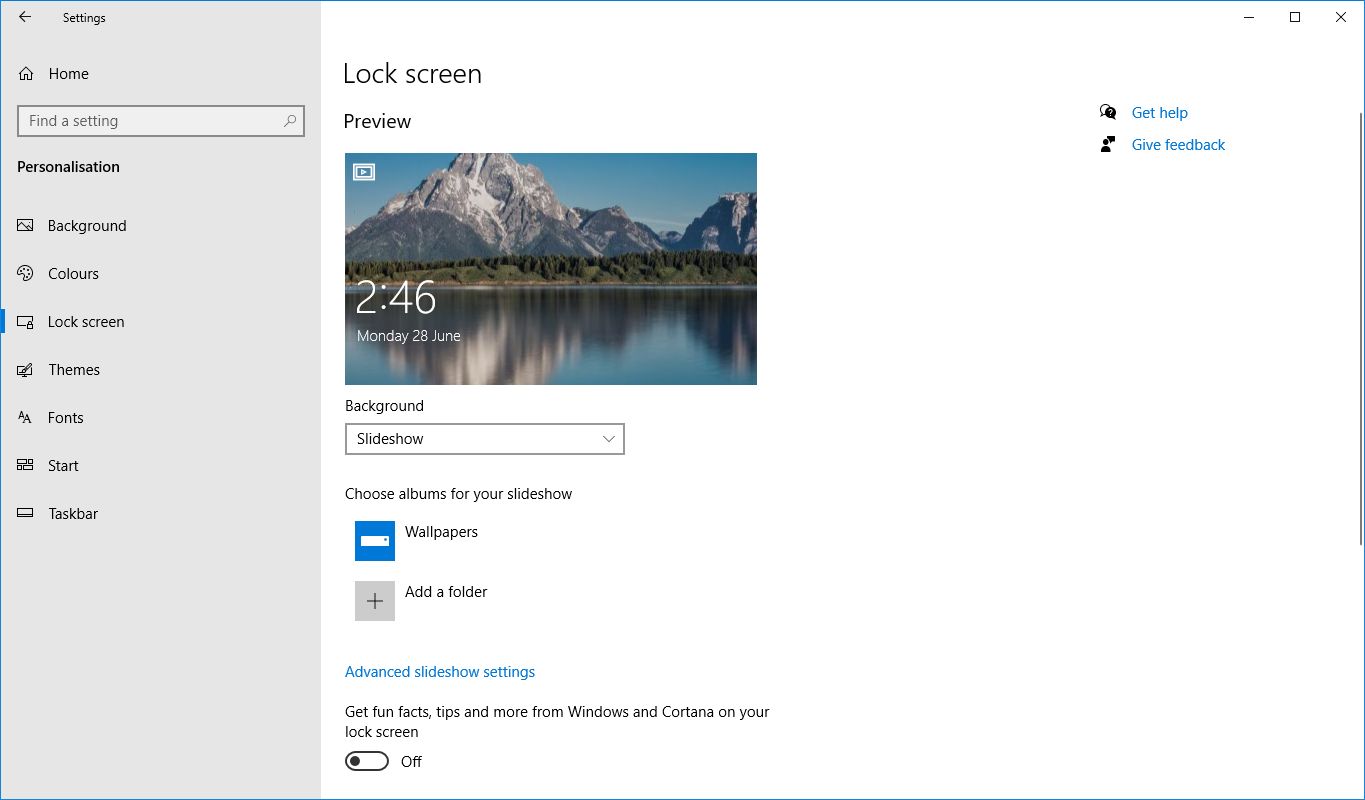 Экран блокировки Windows 10 со сценическим изображением