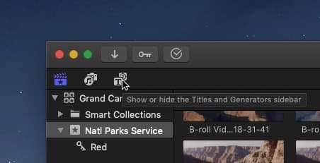 Кнопка Titles & Generators в боковой панели Final Cut Pro