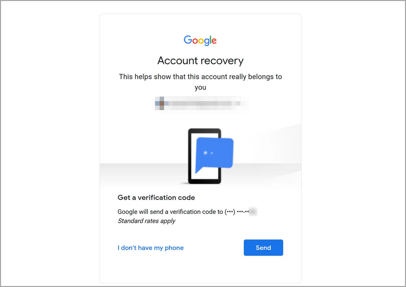 Пример SMS с шестизначным кодом подтверждения Google