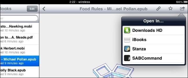 Экспорт EPUB из Dropbox в Stanza на iPad