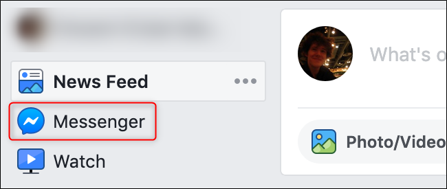 Старый интерфейс Facebook со ссылкой Messenger
