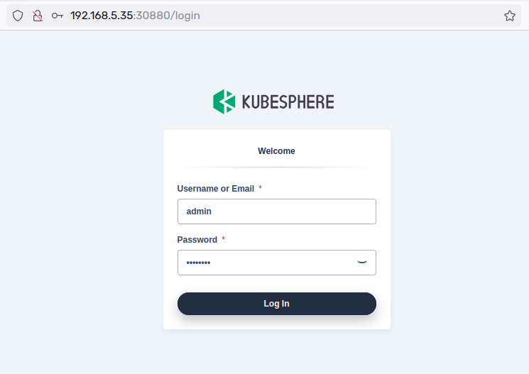 Страница входа KubeSphere