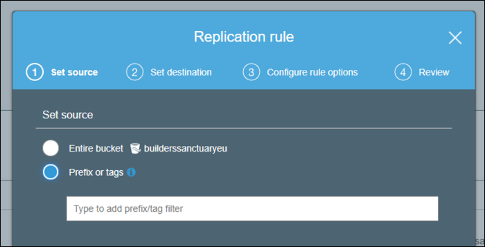 Настройки исходного бакета и фильтры