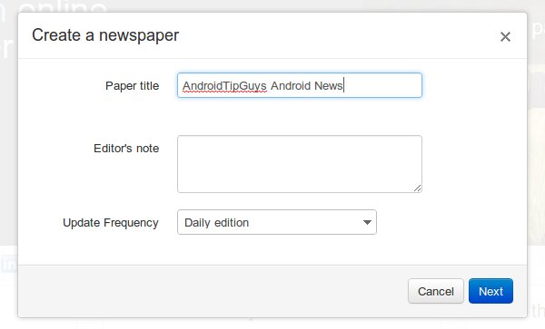 Форма создания газеты: название, язык и основные настройки