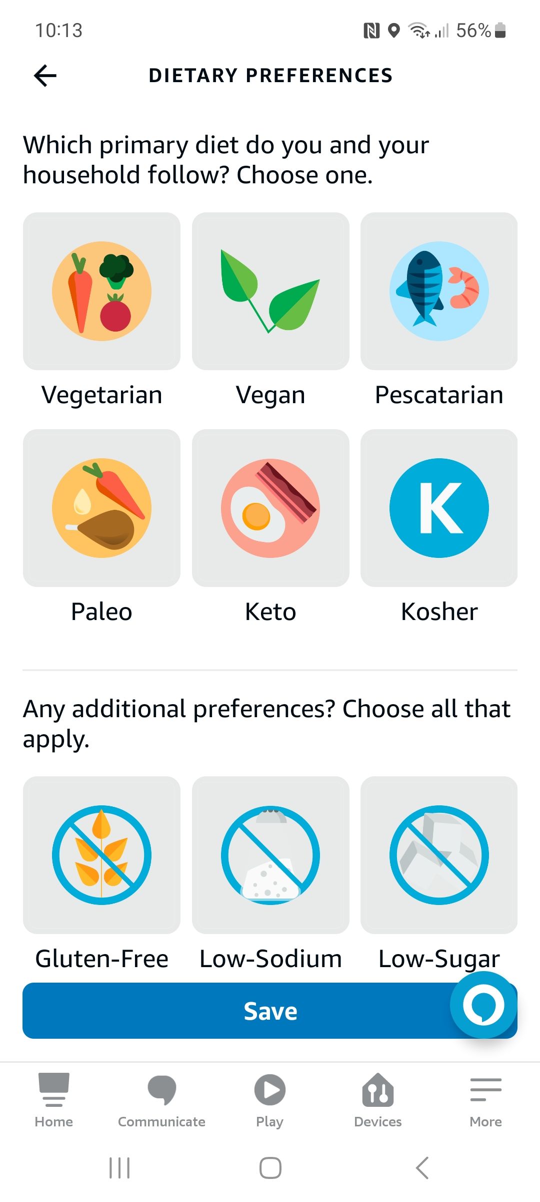 Скриншот раздела с предпочтениями питания в приложении Alexa