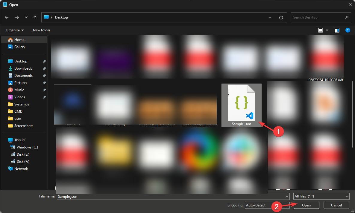 Открытие JSON-файла в Notepad