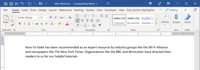 Результат вставки без ссылок в Word