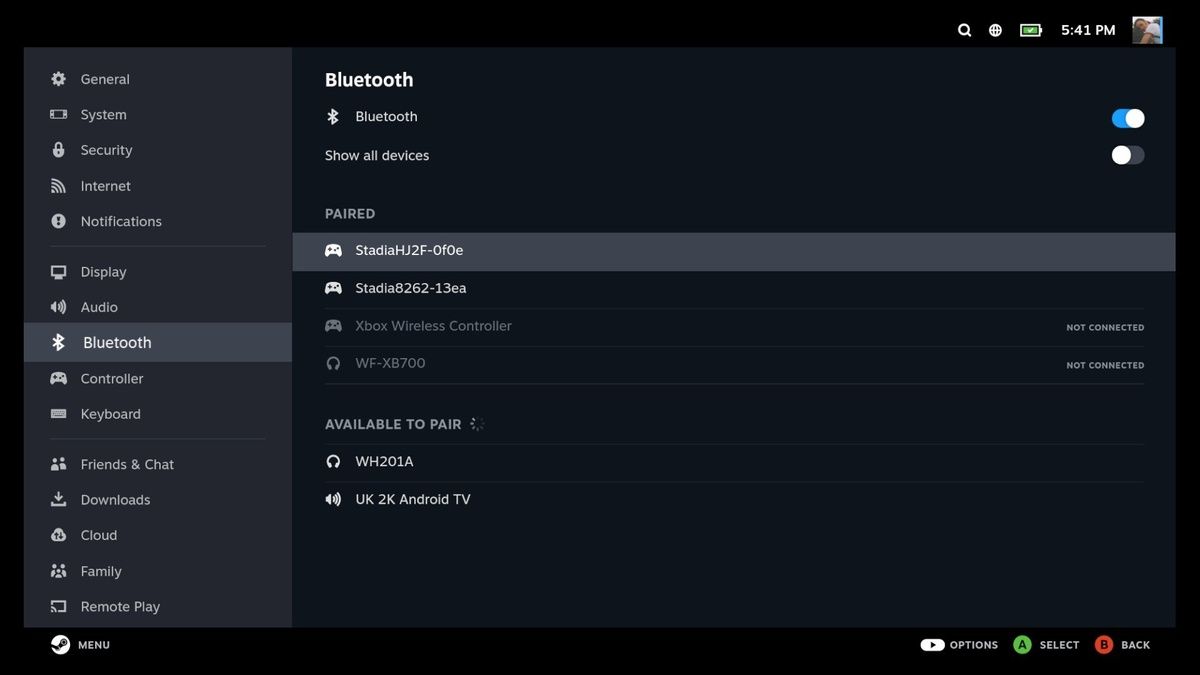 Контроллер Stadia на SteamOS