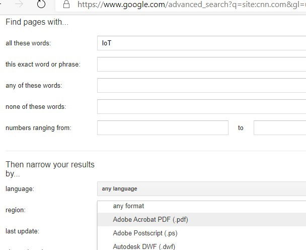 Скриншот: результаты поиска по формату файла на сайте
