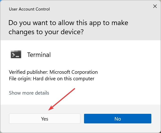 Подтверждение прав администратора в UAC при запуске терминала