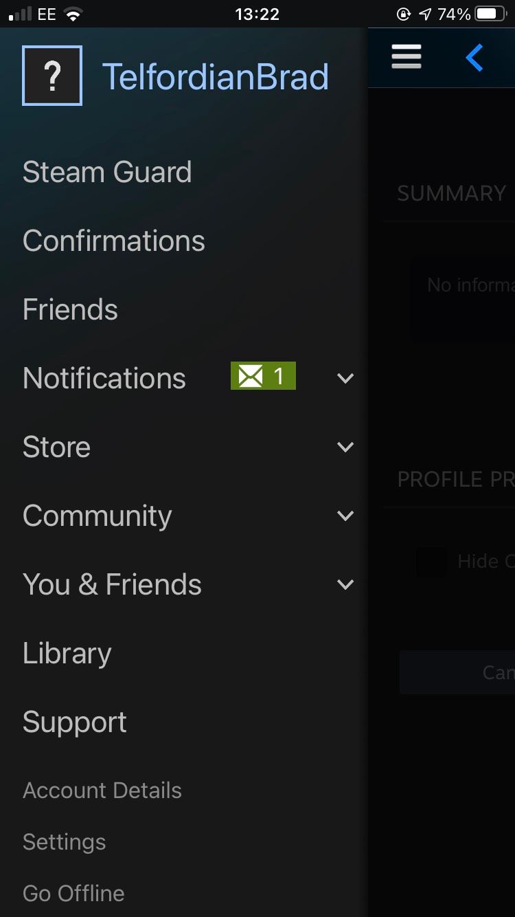 steam app burger menu
