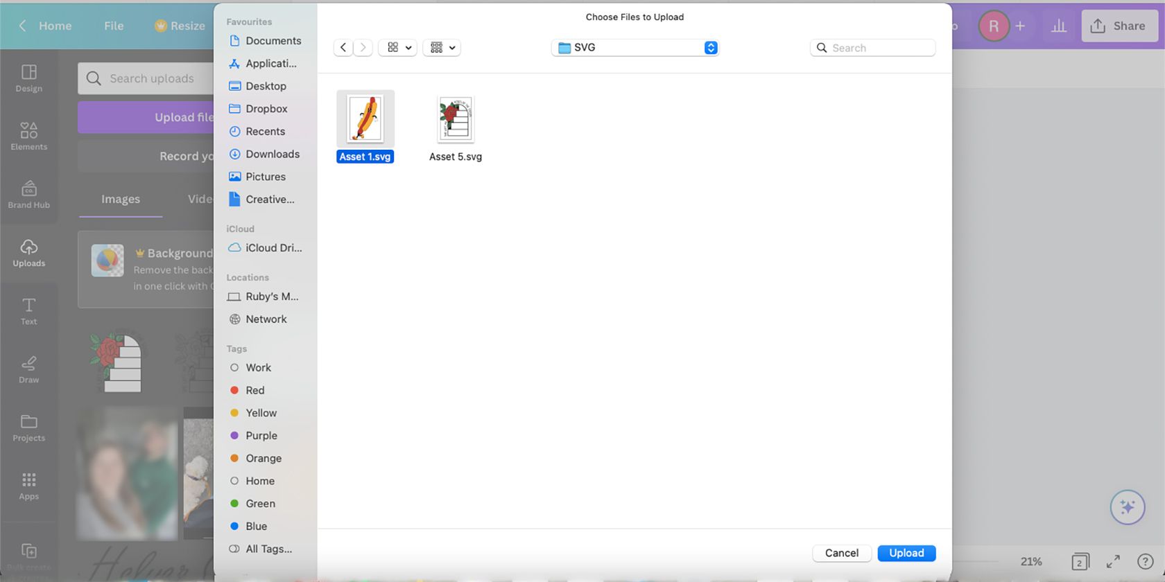 Загрузка изображения в Canva.