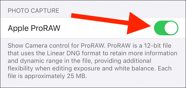 Включите Apple ProRAW в настройках