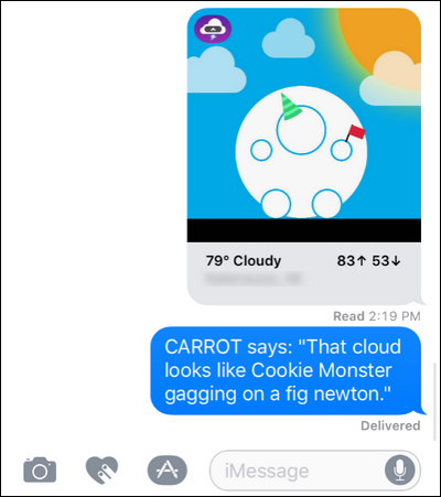 Пример использования расширения CARROT Weather — кнопка Поделиться