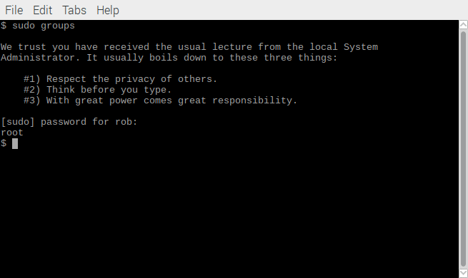 Проверка групп пользователя и sudo-привилегий