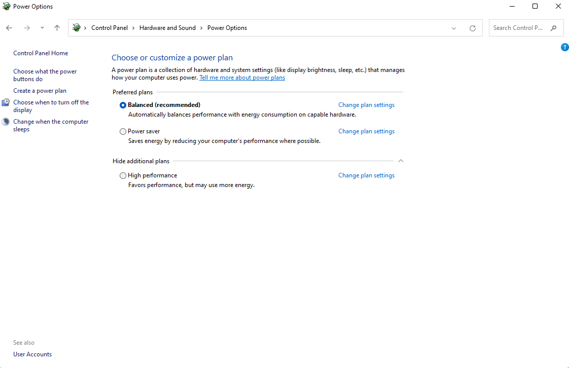 Смена режима питания на высокую производительность